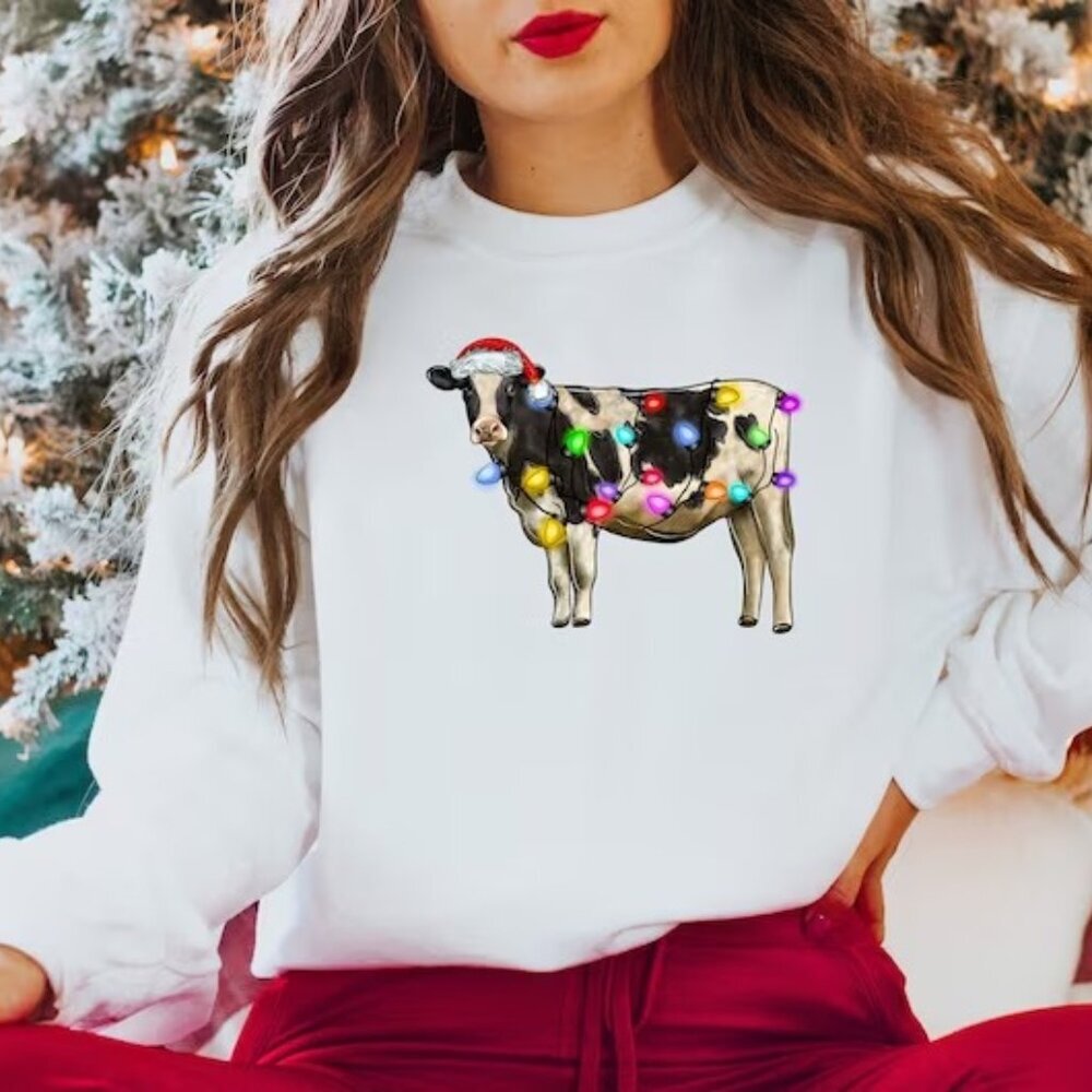 Christmas Cow Sweatshirt Cow Lights Sweatshirt Cow Lover Sweatshirt 73